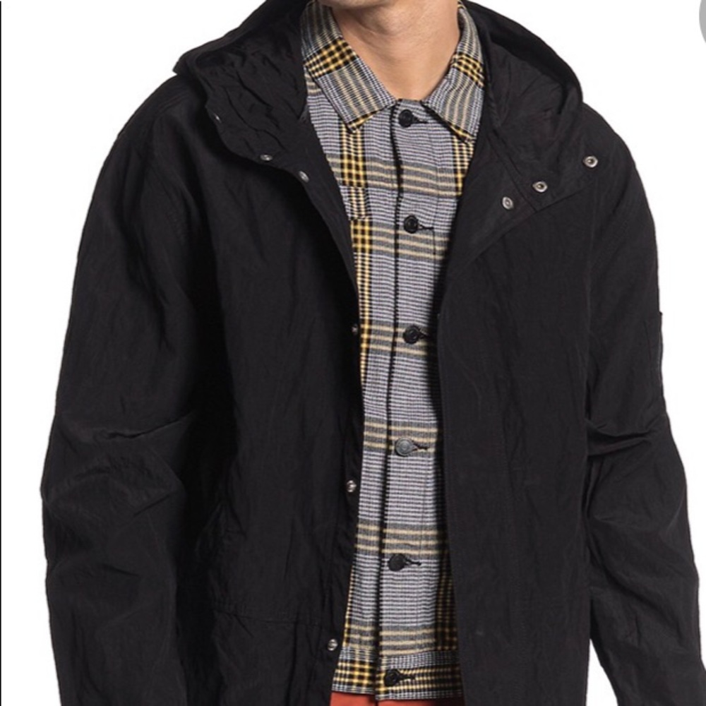 John Varvatos Solid Black Hooded Parka Size M